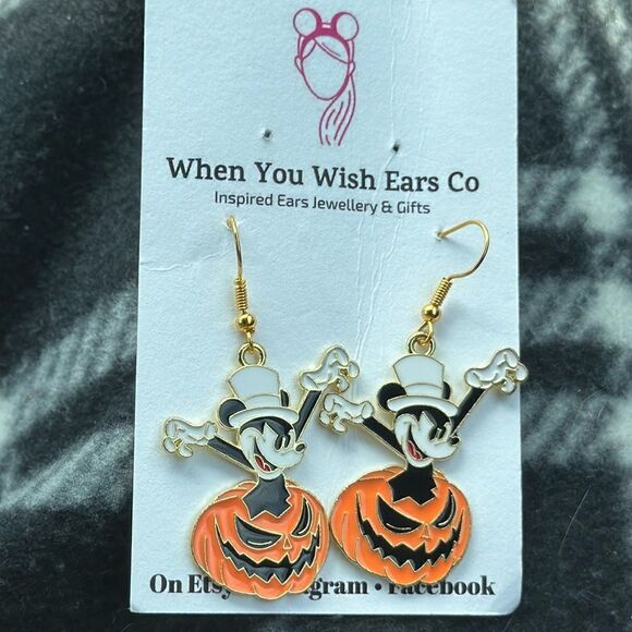 Jewelry - Scary mickey mouse pumpkin earrings with bonus pair of skeleton key earrings